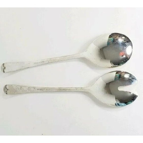 Vintage Brama EP on Zinc Silverplate Serving Fork Spoon salad set 9.5" flatware - Picture 8 of 8